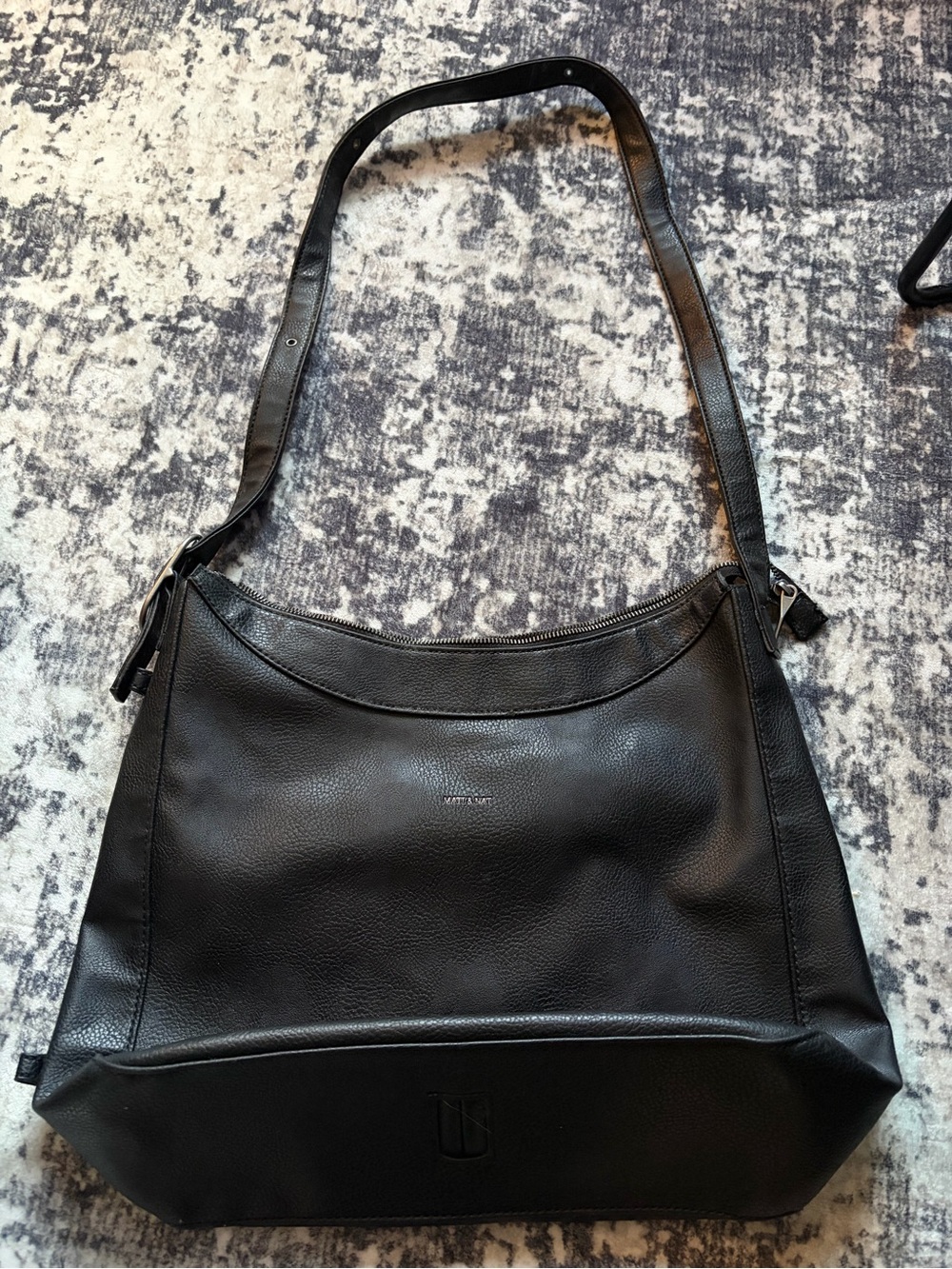 Classic Black Leather Shoulder Bag with Subtle Logo